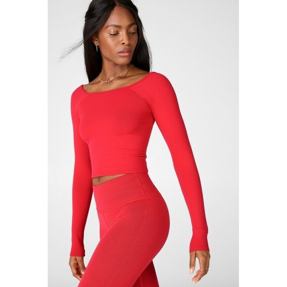 Women's Fabletics Emilia Top‎ Size Large Long Sleeve Red Croptop